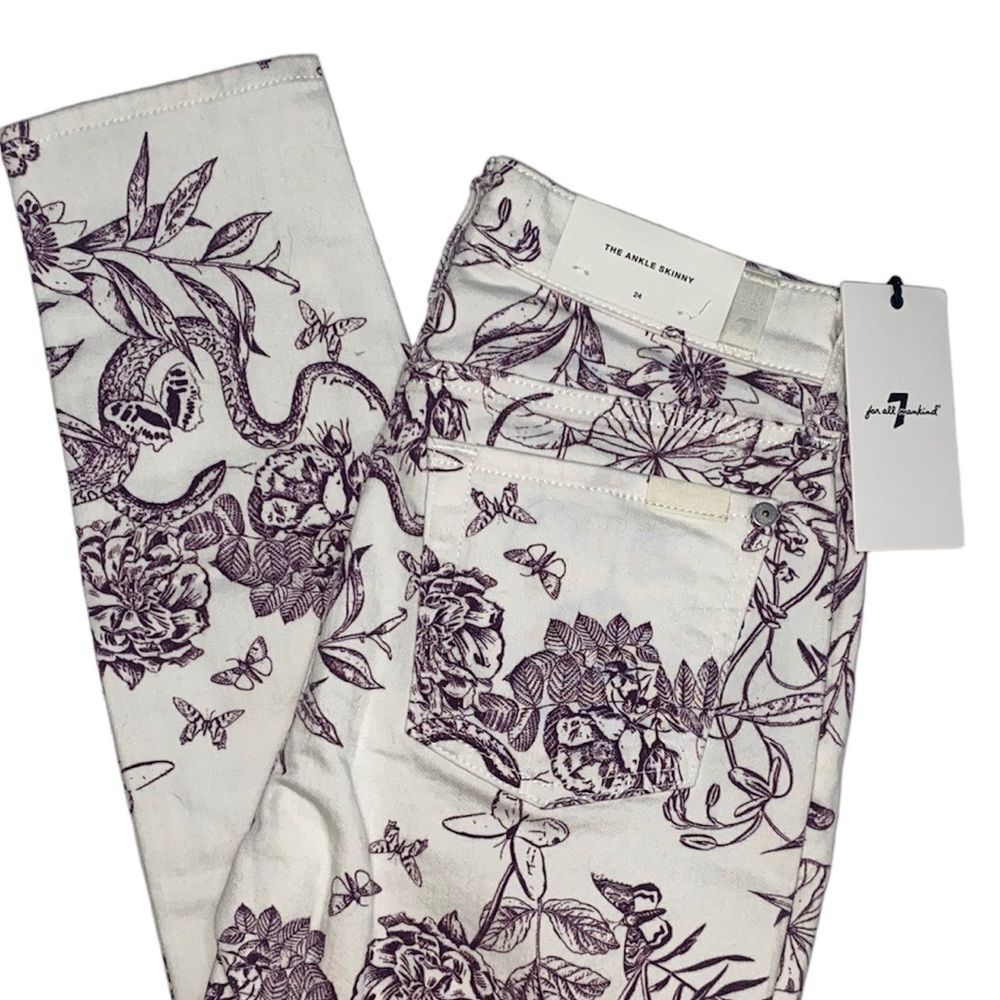 7 FOR ALL MANKIND Ankle Skinny Floral Pattern Denim Jeans - Picture 5 of 6